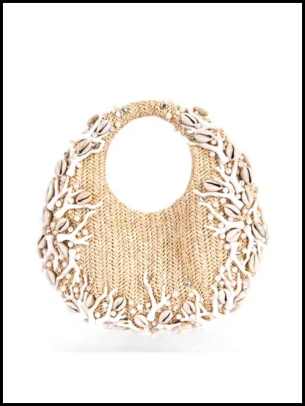 Shell Beaded Straw Clutch Handwoven Summer Beach Evening Bag Women